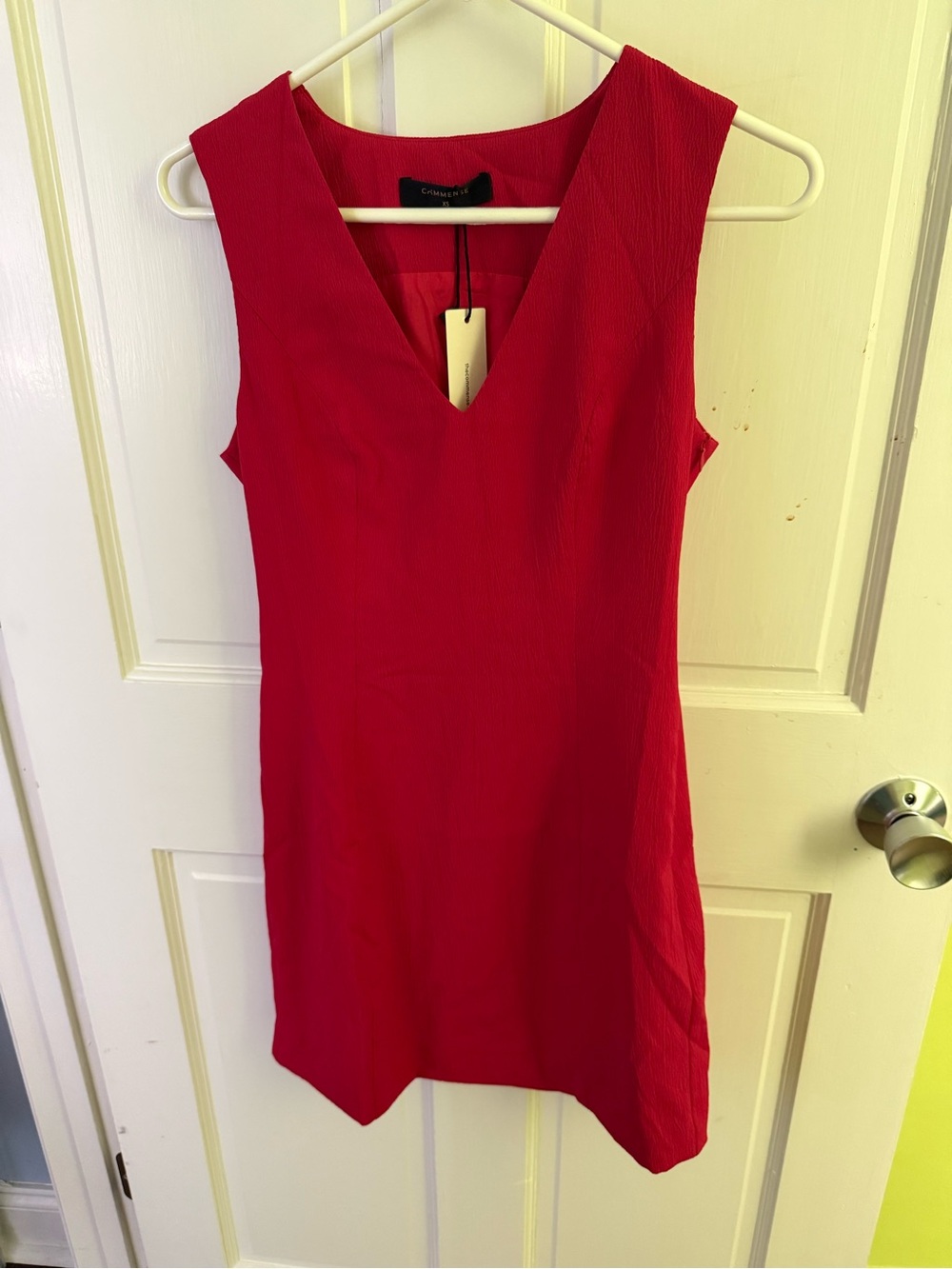 Commense Snug v-neck Bright Red Textured Dress